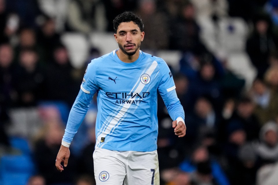 Omar Marmoush of Manchester City looks on during the UEFA Champions League match.