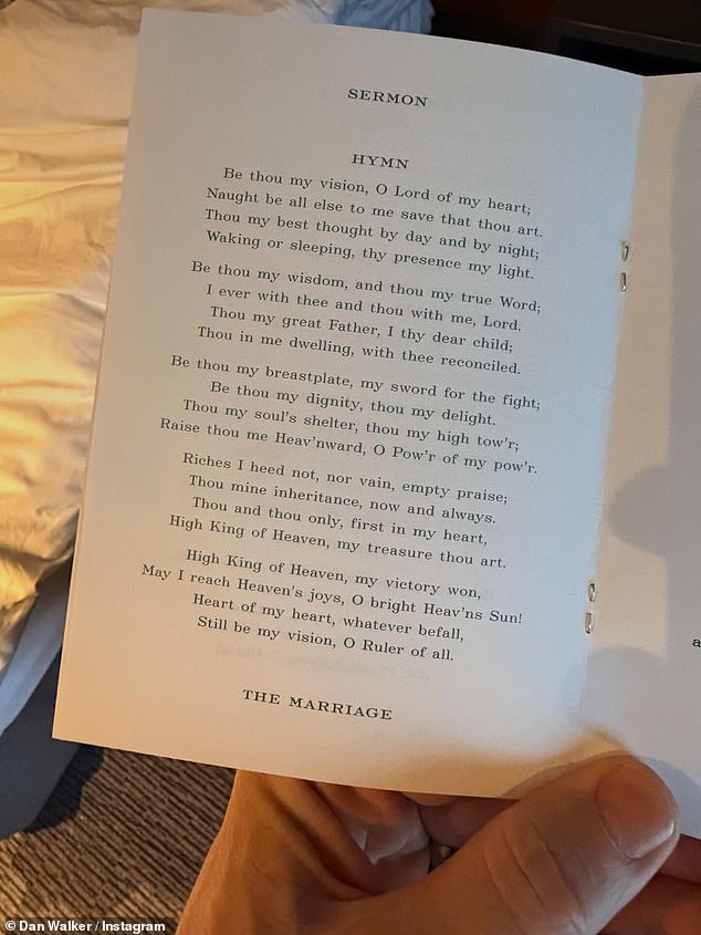 As well as showing off the illustrated cover of the order of service, Dan included a picture from inside, showing the words to the hymn Be Thou My Vision