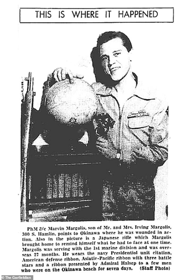 Margolis appeared in local paper The Garfieldian after he returned home from the Second World War. The article showed him posing with a Japanese military rifle propped against a wall
