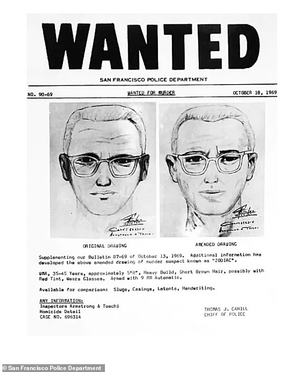 A composite sketch and description circulated by San Francisco Police as they tried - in vain - to catch the Zodiac killer
