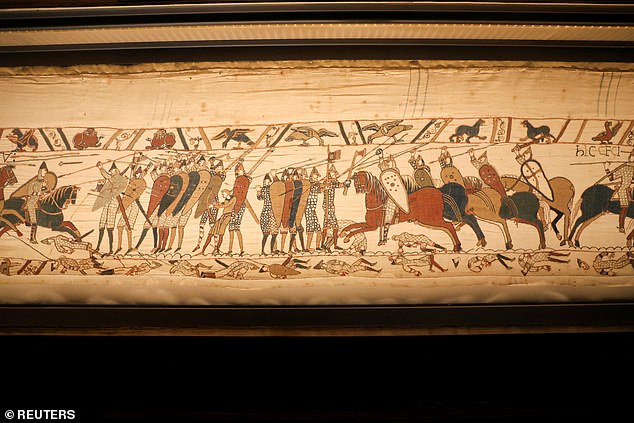 The Battle of Hastings, where Harold Godwinson was defeated by Norman Conquerors, is depicted on the Bayeux Tapestry (pictured)