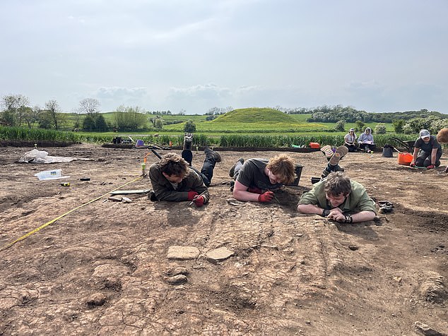 Students pictured excavating a Saxon oven which indicated the remains of a malthouse