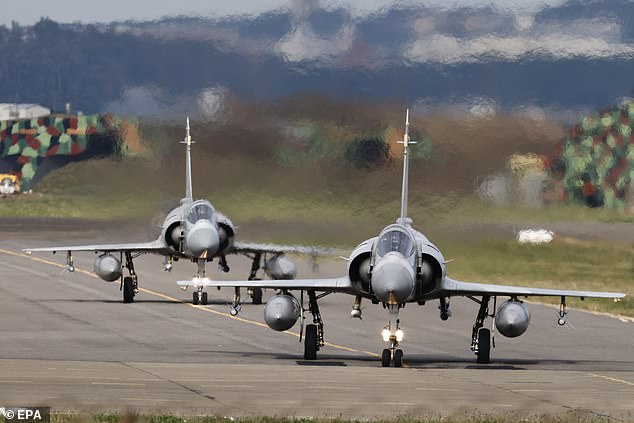 Taiwan Air Force Mirage 2000 fighter jets prepare for takeoff at an airbase in Hsinchu, Taiwan, 29 December 2025