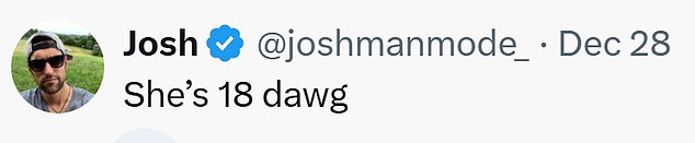 Musk's critics online were far less forgiving, slamming the 54-year-old for 'perving' on the teenager, who turned 19 in August