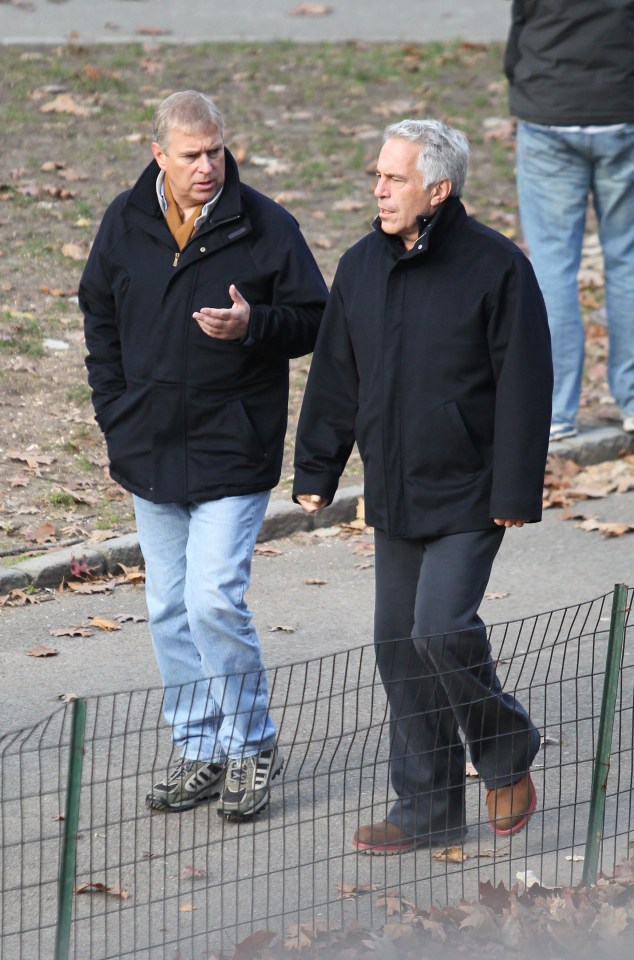 Prince Andrew and Jeffrey Epstein walking together in New York's Central Park.