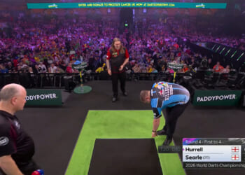 World Darts Championship fans demand 'red card' as star falls victim to 'nasty challenge' on oche leaving ref stunned