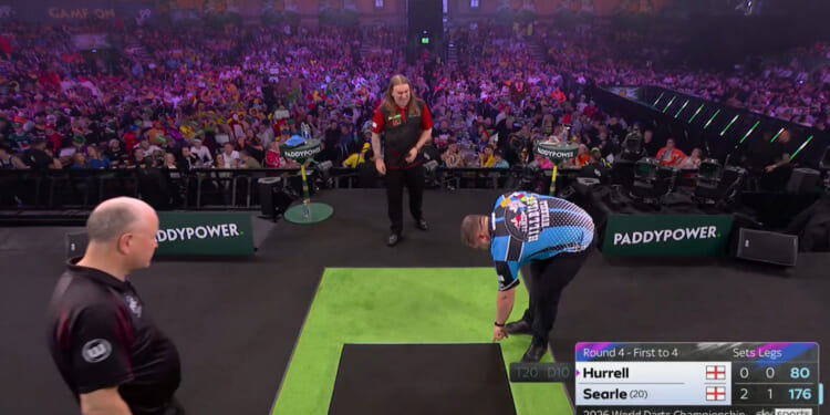 World Darts Championship fans demand 'red card' as star falls victim to 'nasty challenge' on oche leaving ref stunned