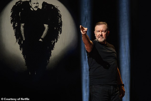 The comedian, 64, whose latest Netflix special Mortality drops today, said that comedians are still available to mock the disadvantaged group (pictured Ricky Gervais: Mortality)