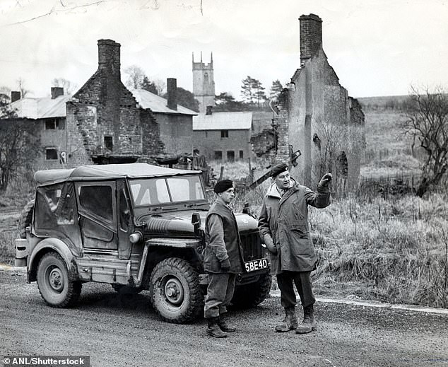 Imber was evacuated in 1943 to make way for vital military training exercises in the fight against the Nazis - but its residents were never allowed to return (Pictured: Soldiers in the village in 1962)