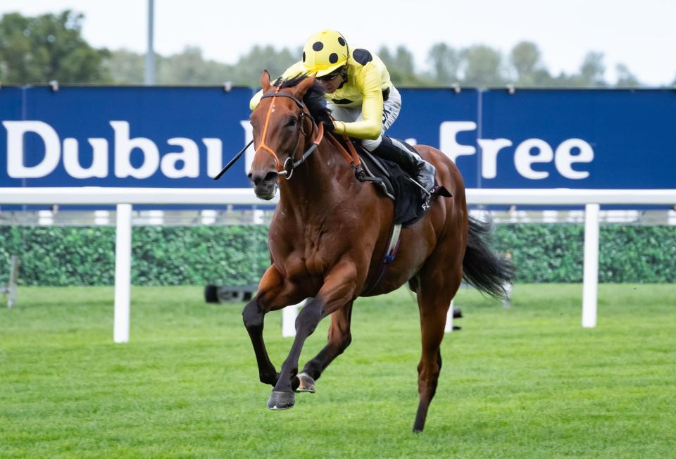 Racehorse Rosallion with jockey Sean Levey winning the Listed Flexjet Pat Eddery Stakes.