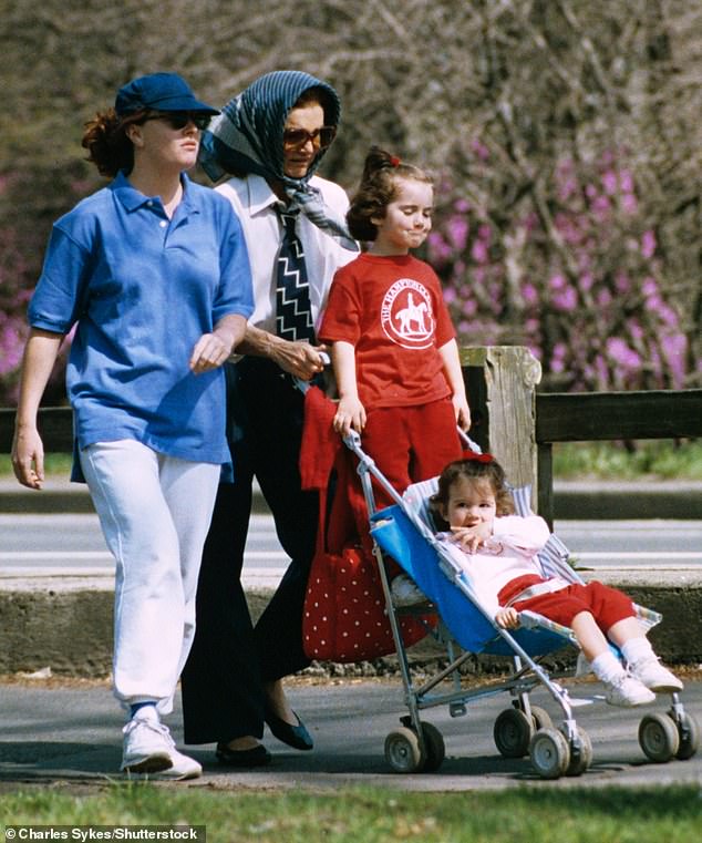 Pictured: Pictured: Jacqueline Kennedy, then 63, with Tatiana and her sister Rose in 1992