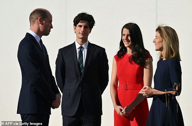 Pictured: Britain's Prince William is welcomed by US Ambassador to Australia, Caroline Kennedy (R), Jack Kennedy Schlossberg (2nd L) and Tatiana Kennedy Schlossberg to the John F. Kennedy Presidential Library and Museum in Boston, Massachusetts, December 2, 2022