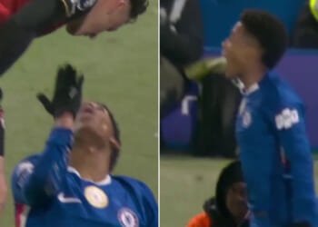 Chelsea star Estevao blows KISS and laughs in Bournemouth rival's face after being wiped out