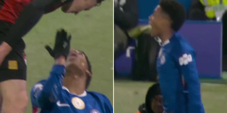 Chelsea star Estevao blows KISS and laughs in Bournemouth rival's face after being wiped out