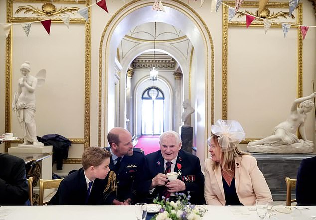May: Prince William and Prince George speak with veterans at the 80th anniversary of VE Day