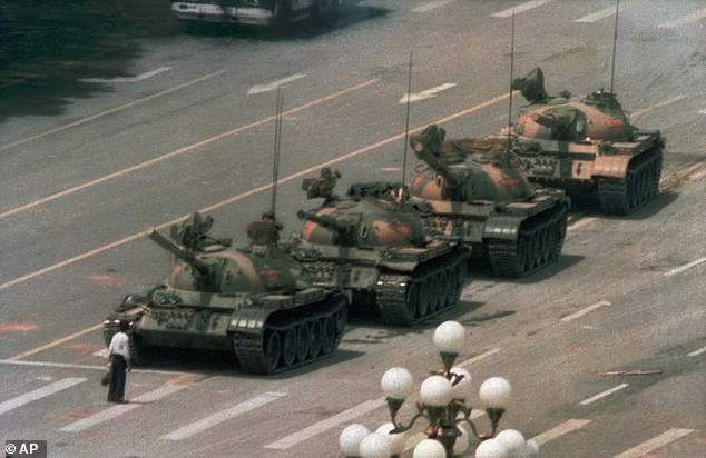 It harks back to China's 'Tank Man' photograph taken during the Tiananmen Square protests