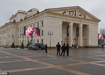 Russian forces have rebuilt the theatre at Mariupol which was bombed in 2022