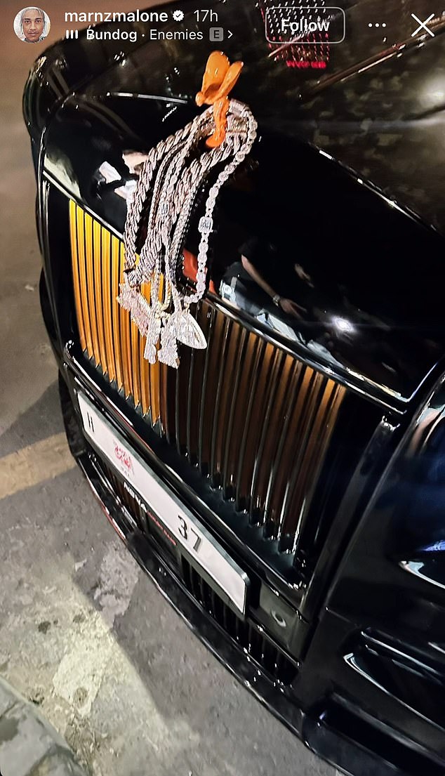 Shaw shows off his lavish lifestyle on social media, posting his cars adorned in blingy chains
