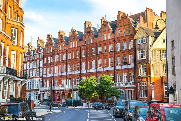 Down: Kensington and Chelsea, one of London’s most affluent neighbourhoods and home to Kensington Palace, saw property price tags drop 3.7% to just under £1.35m