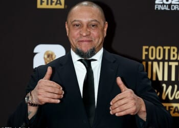 Roberto Carlos is pictured at the World Cup draw earlier this month in Washington DC