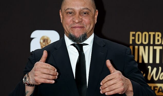 Roberto Carlos is pictured at the World Cup draw earlier this month in Washington DC