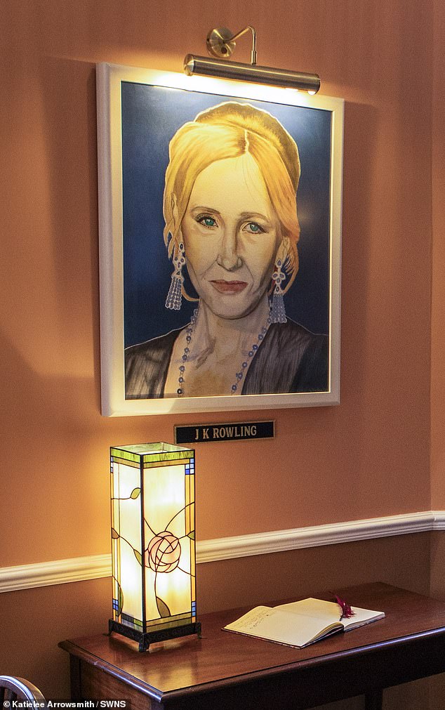 The room - which David has now named 'the Writers' Room' - also boasts a painted portrait of Rowling as well as fellow Edinburgh writers Ian Rankin, Alexander McCall Smith, and Irvine Welsh