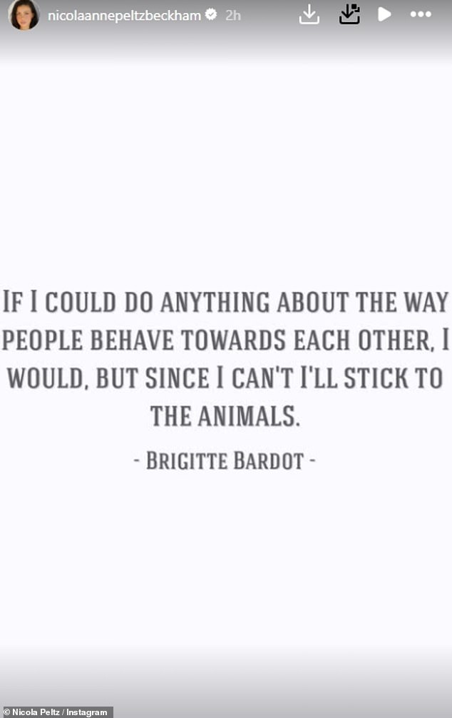 Nicola seemingly posted her own thoughts on the current situation hours later, sharing a quote from Brigitte shortly after her passing