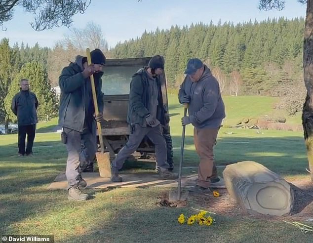 In early December, Judge Eric J. Neiman ruled that the plot belonged to the Reser family and that Harrison's remains will be exhumed as a result, according to court filings. Cemetery staff are seen digging up the grave site