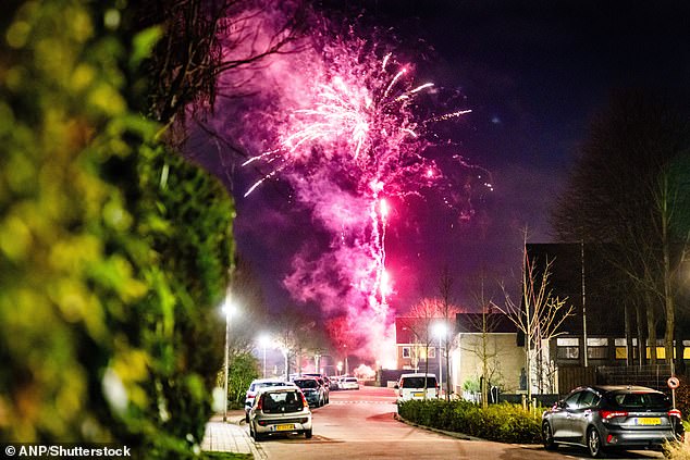 Fireworks set alight in a residential area in Maasdam, Netherlands, on New Year's Eve