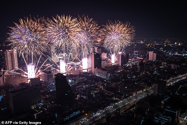 A magnificent fireworks display over the Chao Phraya River in Bangkok as Thailand rang in the New Year