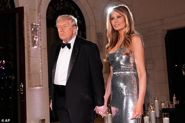 The First Lady in particular stunned in a bright, sparkling silver dress and a studded Louboutin worthy of the occasion, while the president wore a traditional tuxedo