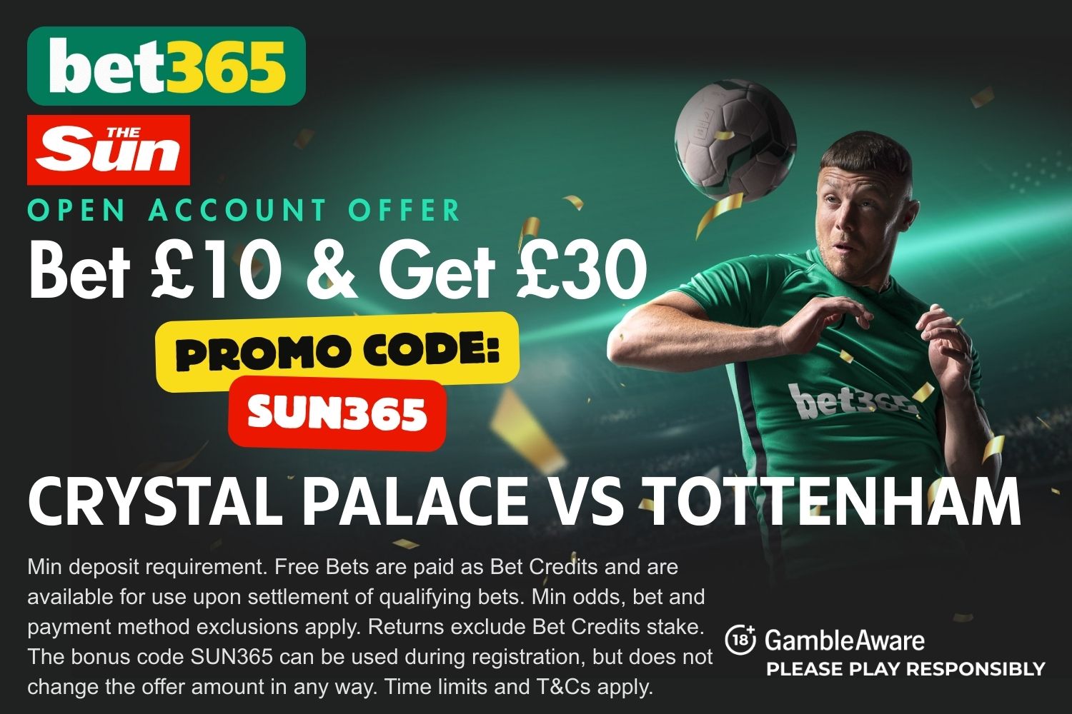 Crystal Palace vs Tottenham bet365 bonus code SUN365