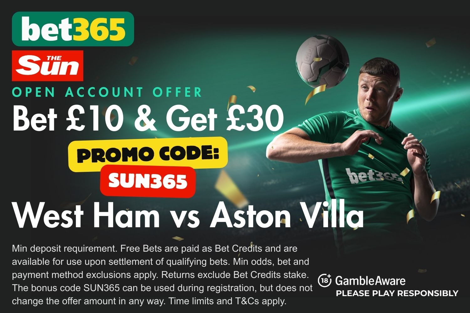 bet365 bonus code West Ham vs Aston Villa