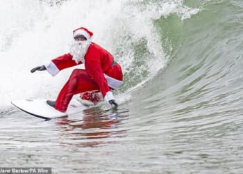 Finn Clark made his best impression of Santa at the Lost Shore Surf Resort in Newbridge, near Edinburgh
