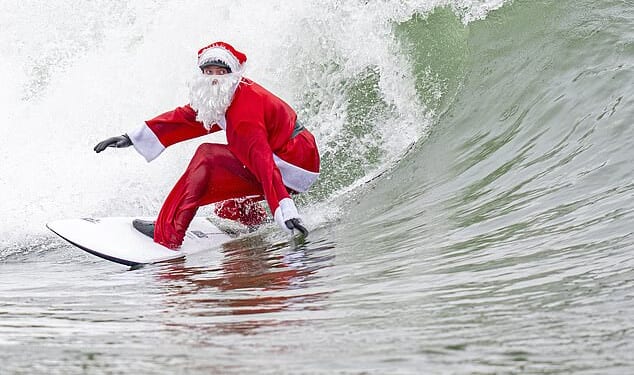 Finn Clark made his best impression of Santa at the Lost Shore Surf Resort in Newbridge, near Edinburgh