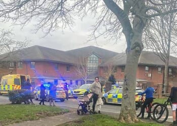 Merseyside Police scrambled to Newton Community Hospital (pictured) in Newton-Le-Willows, Merseyside, this afternoon. A man, who is originally from Afghanistan, has been arrested on suspicion of five counts of wounding with intent, affray and criminal damage