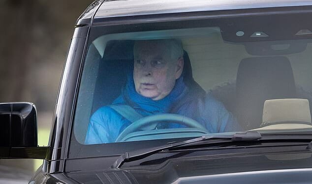 Andrew Mountbatten-Windsor was spotted driving alone in his Range Rover near Windsor Castle on Saturday
