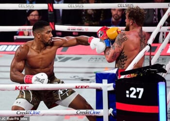 Anthony Joshua and Jake Paul during their heavyweight bout at the Kaseya Center, Miami, Florida. Friday December 19, 2026. PA Photo. Photo credit should read: JC Ruiz/PA Wire.RESTRICTIONS: Use subject to restrictions. Editorial use only, no commercial use without prior consent from rights holder.