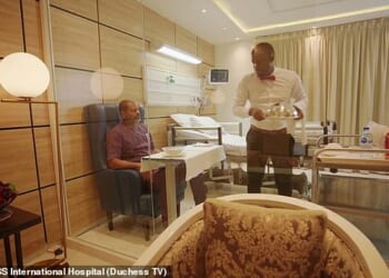 Anthony Joshua is being treated at the Duchess International Hospital (pictured above), which offers Duchess Royal Suites for VIP patients