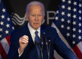 Former President Joe Biden is pictured speaking in a file photo from April speaking at a conference hosted by the Advocates, Counselors, and Representatives for the Disabled in Chicago.