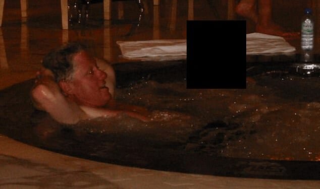 Clinton seemed to comfortably lounge in a hot tub in the slew of images released with the files