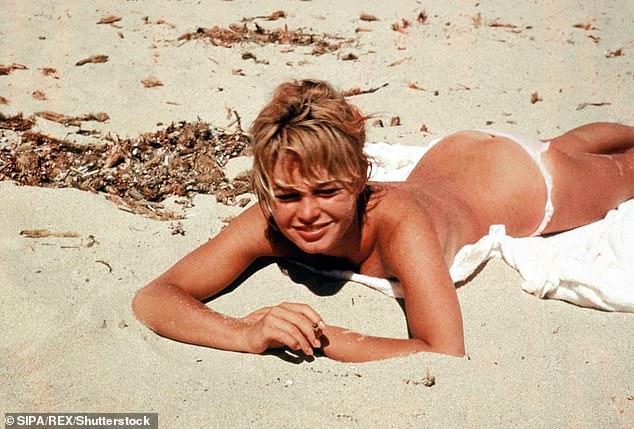 Brigitte Bardot on the beach in Saint Tropez, 1984