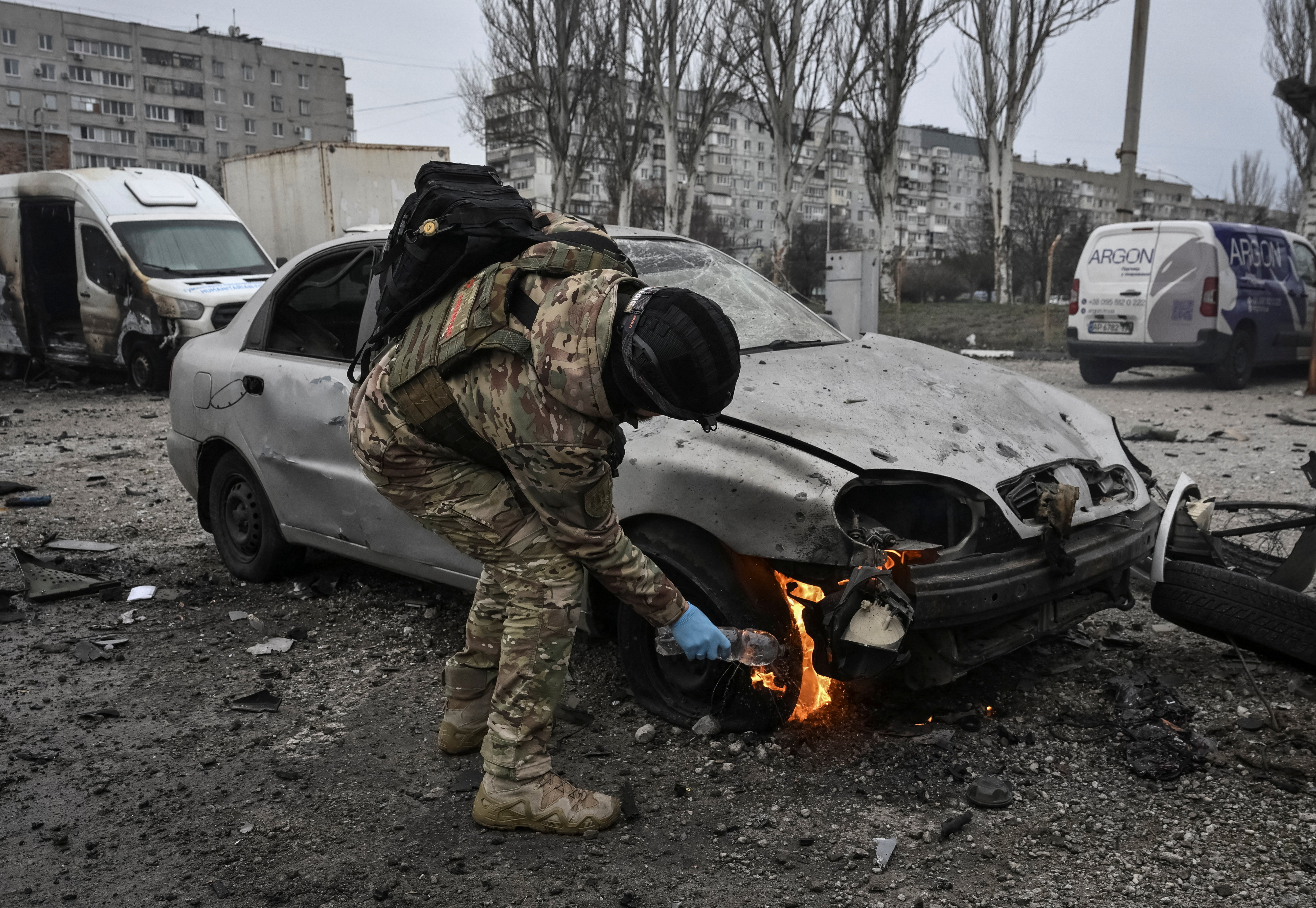 Aftermath of a Russian drones attack in Zaporizhzhia