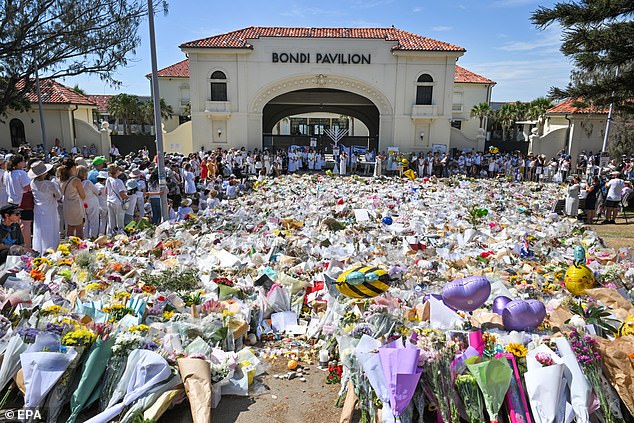 The tough new laws on gun control and hate speech come after 15 people were killed and 42 others injured in the Bondi Beach terror attack (pictured, memorial to honour the victims)
