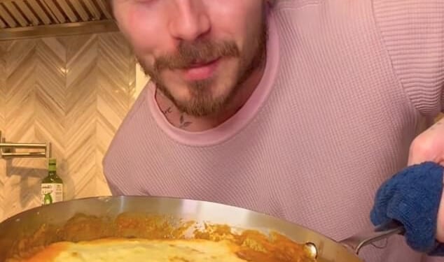 Brooklyn Beckham, 26, appeared to be missing British cooking as he whipped up a traditional Shepherd's pie in his LA kitchen on Thursday