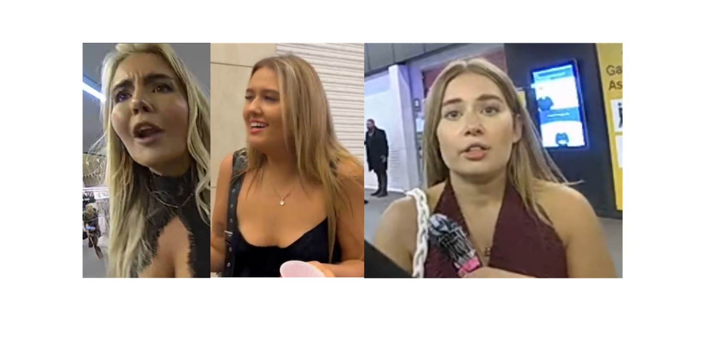 Collage of three surveillance images of women.