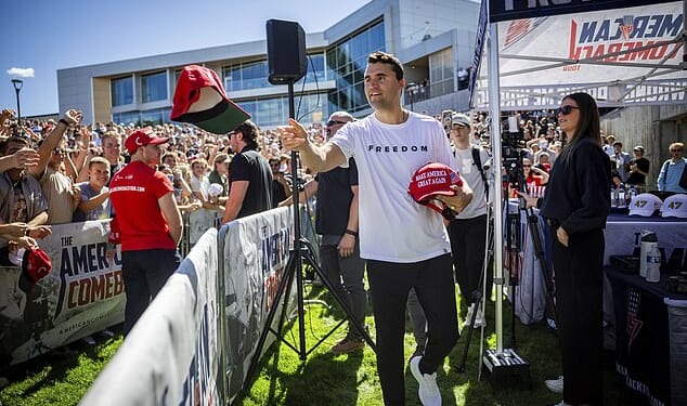 Fans of Charlie Kirk have been posing for selfies at what appears to be a recreation of the Utah Valley University site where the conservative activist was murdered