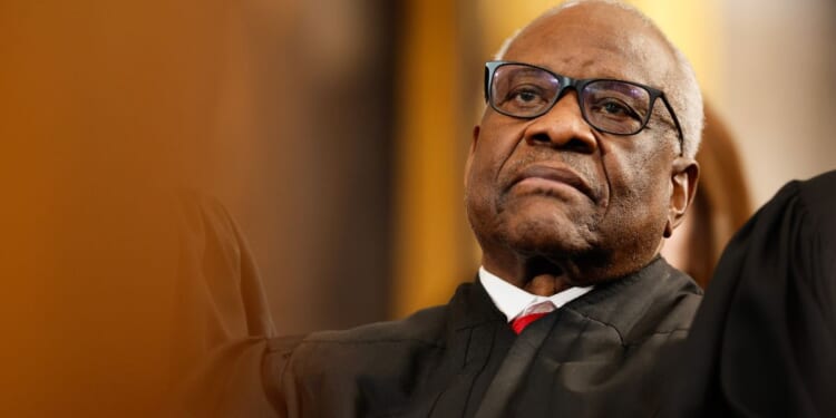 Associate Supreme Court Justice Clarence Thomas, seen in a January photo, pressed a representative of the New Jersey Attorney General’s office to admit Tuesday that the state had no basis to investigate a pro-life pregnancy center.