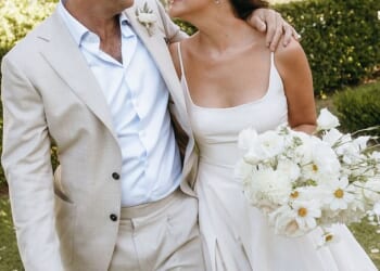 A happy Sir Andrew Strauss, 48, with his new wife Antonia Linnaeus-Peat, 30, on their wedding day last Wednesday