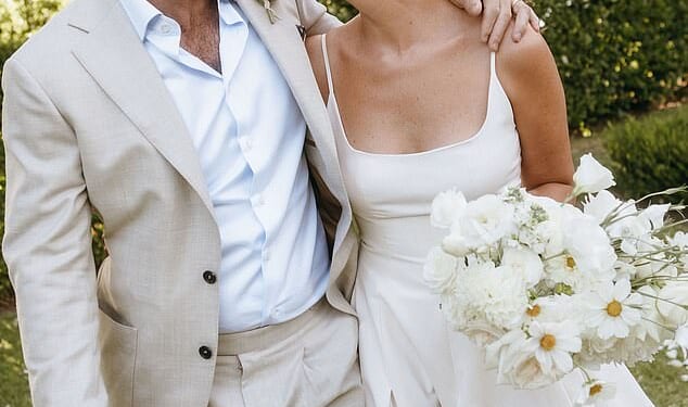 A happy Sir Andrew Strauss, 48, with his new wife Antonia Linnaeus-Peat, 30, on their wedding day last Wednesday